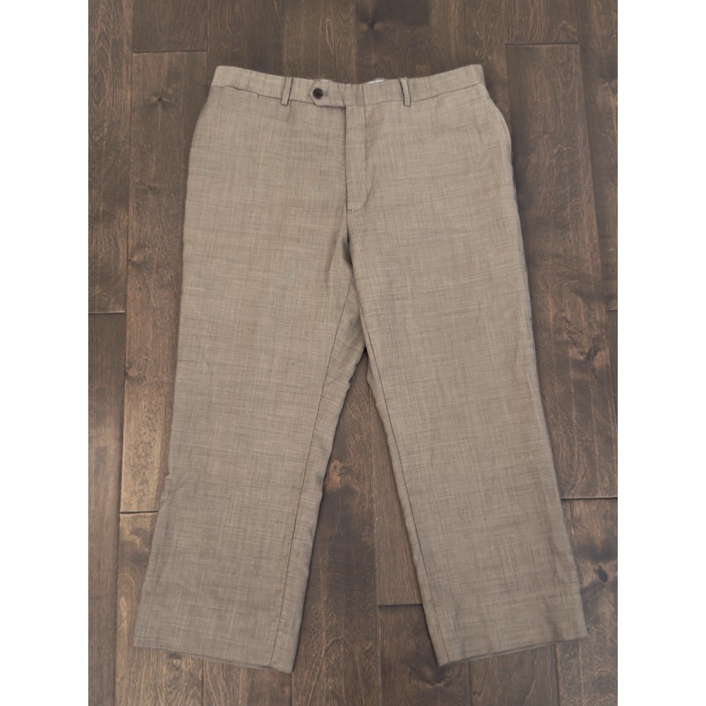 Tommy‎ Hilfiger Mens Flat Front Dress Pants Size 36x26 Beige 100% Wool Trousers